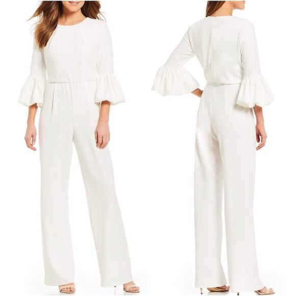 MARINA Pants - Marina Bell Sleeve Jumpsuit in White, Size 6